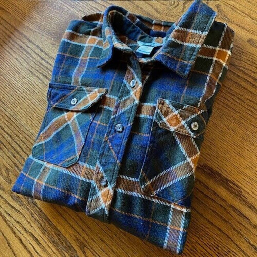 Duluth Trading Shirt Jacket Womens XL Blue Green Plaid Heavy Duty.